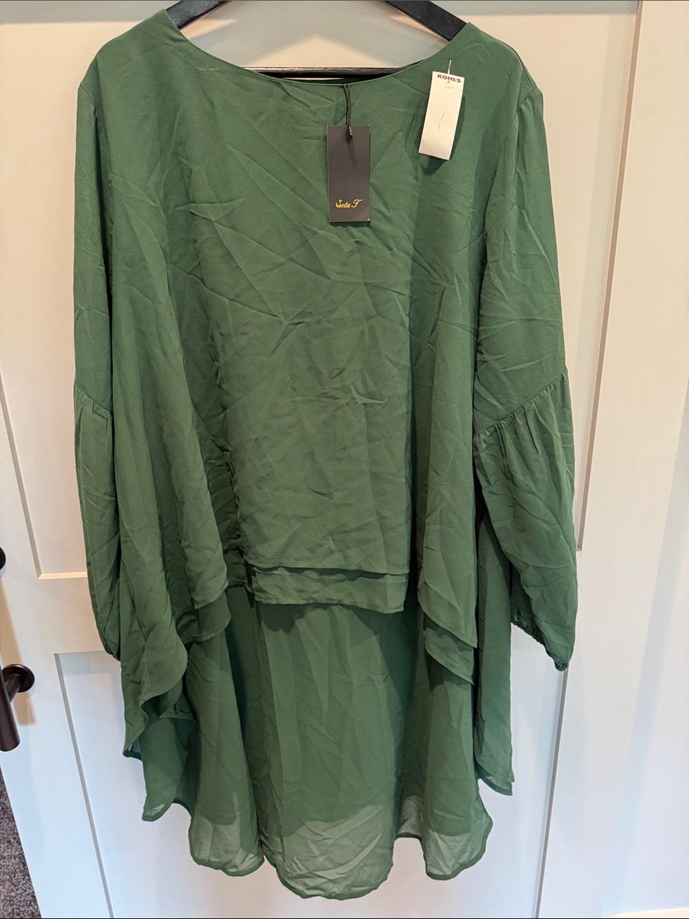 Layered Green Chiffon Tunic with Balloon Sleeves